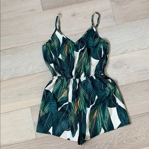 Adorable green and white palm jumpsuit